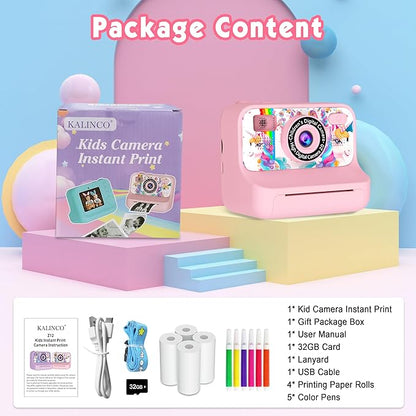 Kids Camera, Upgrade Kids Camera Instant Print, Front Rear Dual Selfie Digital CAM with 1080P Videos, Portable Travel Toy with Games and Music, Christmas Birthday Gift for Boys, Girls and Teens