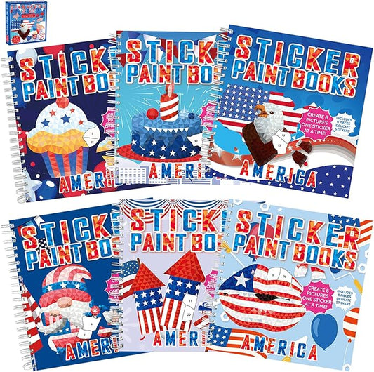 6PCS 4th of July Patriotic Crafts Paint by Sticker Books for Kids Ages 4-8 Sticker by Number Book Activity Puzzle Book for Kids Age 3-5 Toddler Art Gift for Memorial Day American Flag Star 48 Pictures