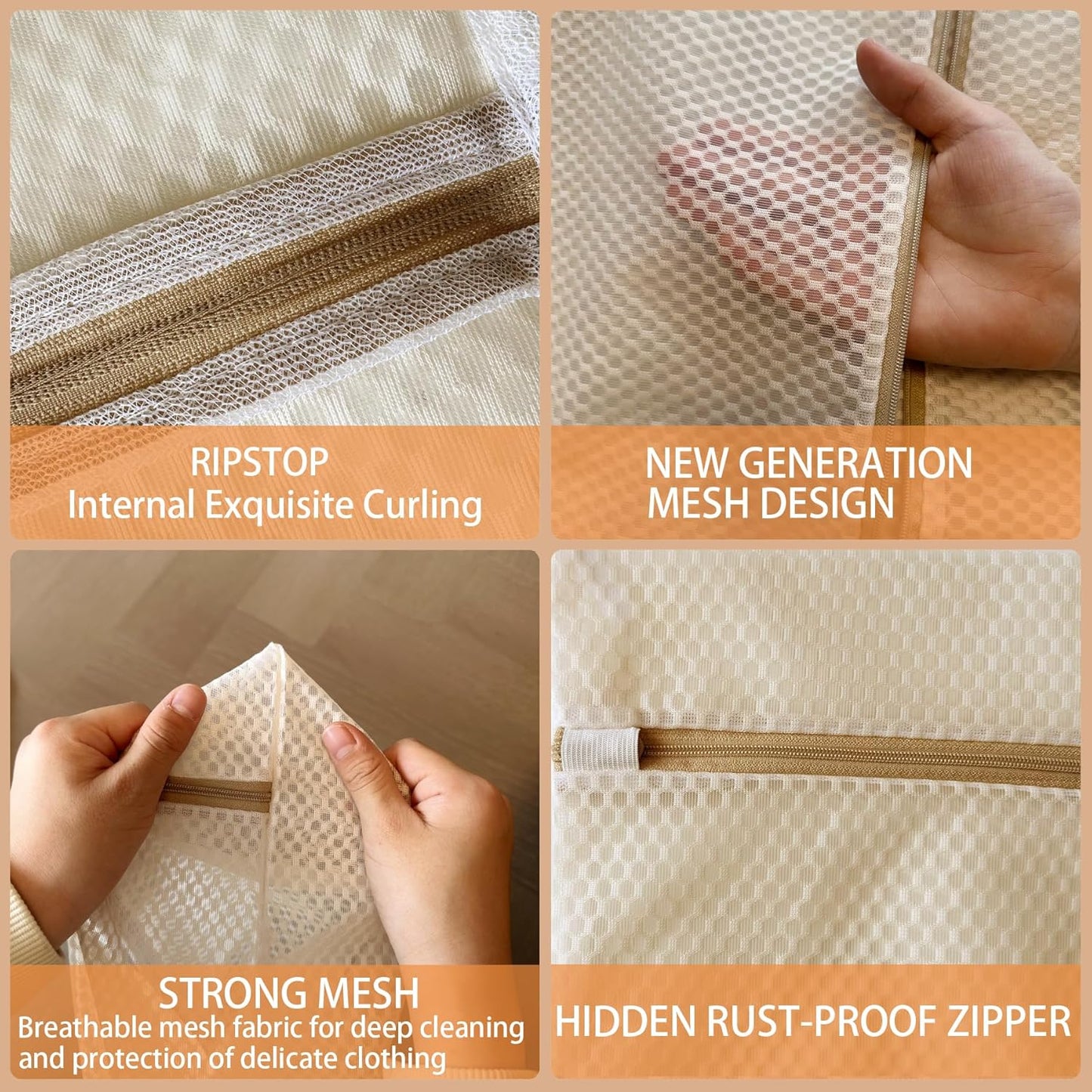 6 Pack Laundry Bag, Durable Honeycomb Mesh Laundry Bags Suitable for Delicate Clothes Washing (3 Large, 3 Medium) Beige