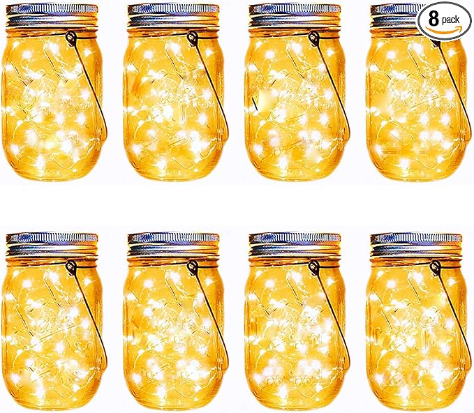 Mason Jar Solar Lights,8 Pack 30 LEDs Fairy Hanging Mason Jar Lights,Solar Lanterns for Outdoor Patio Party Garden Wedding Christmas Decor Lights(Mason Jars/Handles Included)