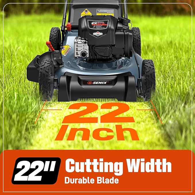 SENIX Gas Lawn Mower, 22" Self Propelled Gas Powered Lawnmower with 163cc B&S 4-Cycle Engine, 3-in-1 Walk-Behind Push Lawn Mower, 6-Position Height Adjustment