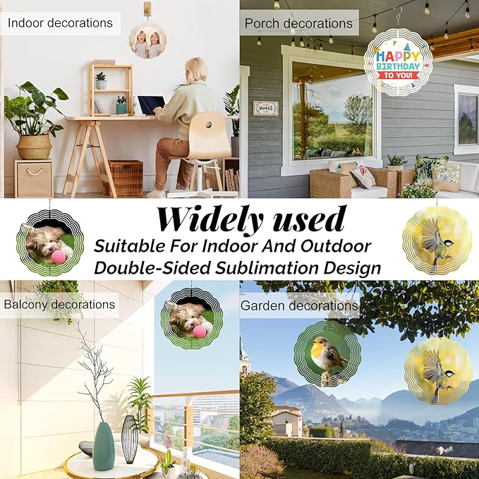 Remiawy Sublimation Wind Spinner Blanks, 6 Pack 10 Inch 3D Aluminum Metal Hanging Wind Spinners Sublimation Blanks Kinetic Sculpture DIY Crafts for Yard Garden Indoor Outdoor Porch Decoration Round