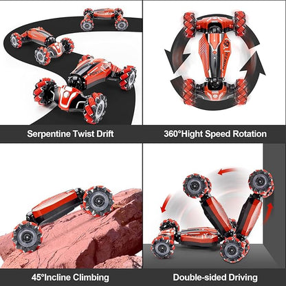 Gesture Sensing RC Stunt car, 4WD Drive Watch Remote-Controlled Vehicle, Bidirectional Drifting Off-Road Vehicle with Music and Lights Toys for Boys,Presents for Kids 4-12 Old