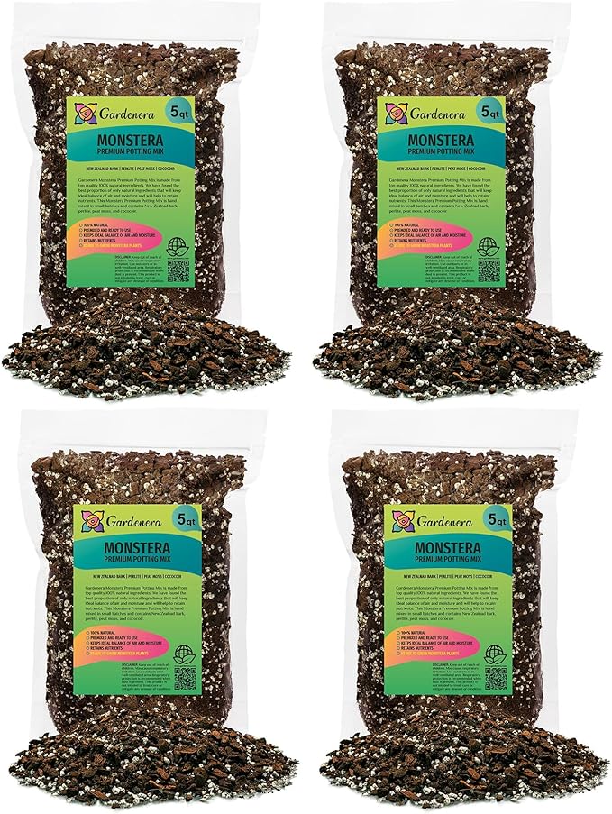 Premium Monstera Potting Soil - 20 Quart - Quick Drain Potting Soil for Growing and Repotting Monstera Deliciosa/Swiss Cheese Plant (4 Bags of 5 Quart)