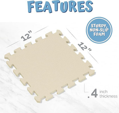 TOYVELT Foam Puzzle Floor Mat for Kids 12x12-32 Interlocking Play Mat Tiles with Colors - Educational Large Puzzle Foam Floor Tiles for Crawling, Non-Toxic - Cream-Gray-Beige