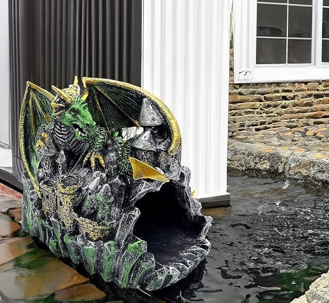 Magical Dragon Statue Gutter Downspout Extender, Garden Ornament, Decor Downspout Diverter, Perfect Rain Diverter for 3"x4" Downspouts, Eco-Friendly Resin, Perfect Outdoor Decor Gift
