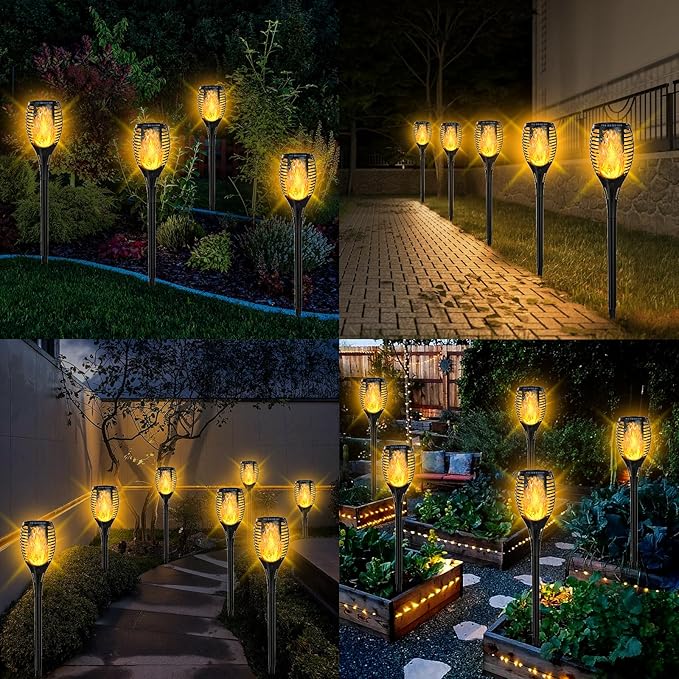 Upgraded Solar Lights Outdoor 4 Pack, Solar Torch Lights with Flickering Flame, Super Larger Size for Garden Decor, Solar Powered Outdoor Waterproof Solar Garden Lights for Pathway Patio Yard