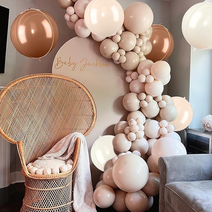 Giant Foil Balloons, 6Pcs Large Cream Sand White Apricot Brown Round Balloons, 22 Inch Big Round Foil Balloon for Boho Birthday Party Baby Shower Wedding Decorations