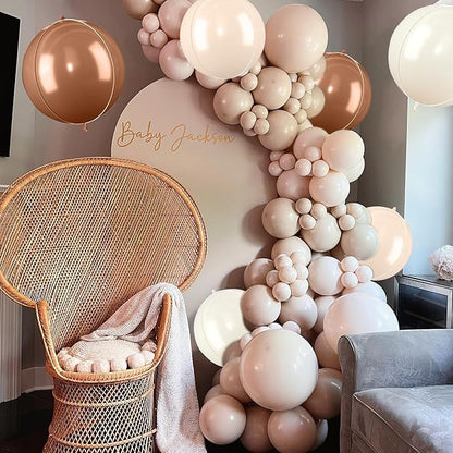 Giant Foil Balloons, 6Pcs Large Cream Sand White Apricot Brown Round Balloons, 22 Inch Big Round Foil Balloon for Boho Birthday Party Baby Shower Wedding Decorations