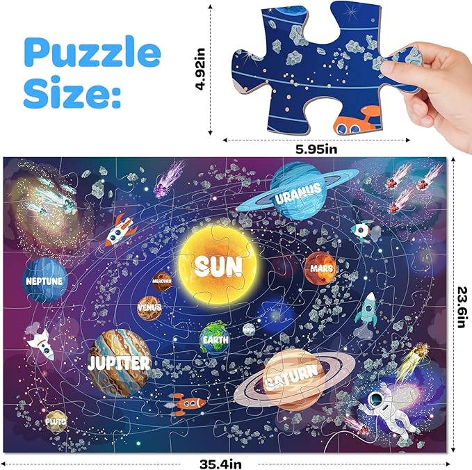 Solar System Floor Puzzle for Kids - 48 Pieces Large Solar System Jigsaw Puzzles for Kids 3-5, Toddler Learning Preschool Educational Toys 12 Months+, Perfect Birthday Christmas Gifts for Boys Girls