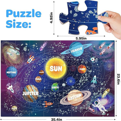 Solar System Floor Puzzle for Kids - 48 Pieces Large Solar System Jigsaw Puzzles for Kids 3-5, Toddler Learning Preschool Educational Toys 12 Months+, Perfect Birthday Christmas Gifts for Boys Girls