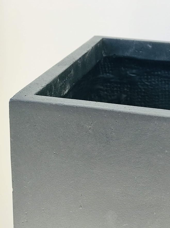 Kante 16 Inch Square Concrete Planter for Outdoor Indoor Home Patio Garden, Large Plant Pot with Drainage Hole and Rubber Plug, Charcoal