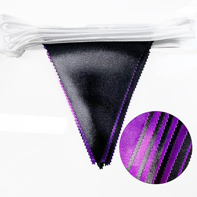 Purple and Black Party Decorations Metallic Fabric Triangle Pennant Banner Flag Bunting Garland for Graduations Birthday Retirement Wedding Baby Shower Bachelorette Halloween Outdoor Party Supplies