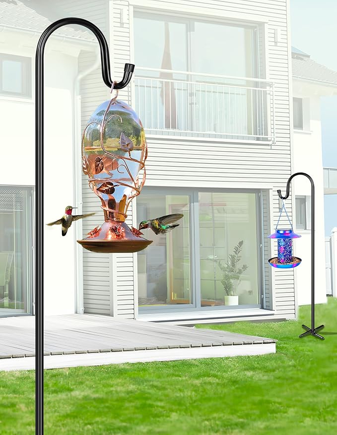 XDW-GIFTS Bird Feeder Pole for Outdoor, 4-Pack 45 Inch Shepherds Hooks Heavy Duty Garden Pole for Hanging Plant Basket, Solar Light Lanterns, Garden Plant Hanger Stands with 5 Base Prongs