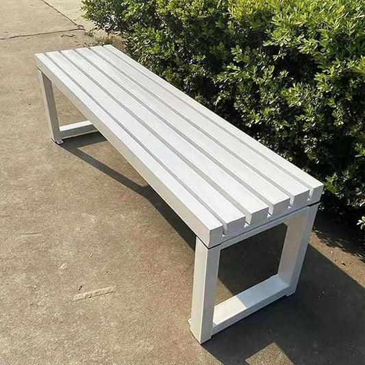 Weatherproof Metal Dining Bench, Outdoor Bench Backless Patio Bench 2-Person Farmhouse Bench Garden Bench for Kitchen, Living Room, Entryway(White,40in)