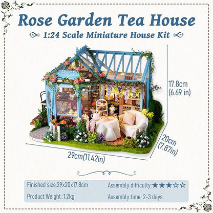 Fsolis DIY Miniature Dollhouse Kit for Adults - Tiny Scene House Mini Garden House Kit 3D Puzzles for Adults Gifts for Women Teenagers Craft Lovers (Rose Garden Tea House)