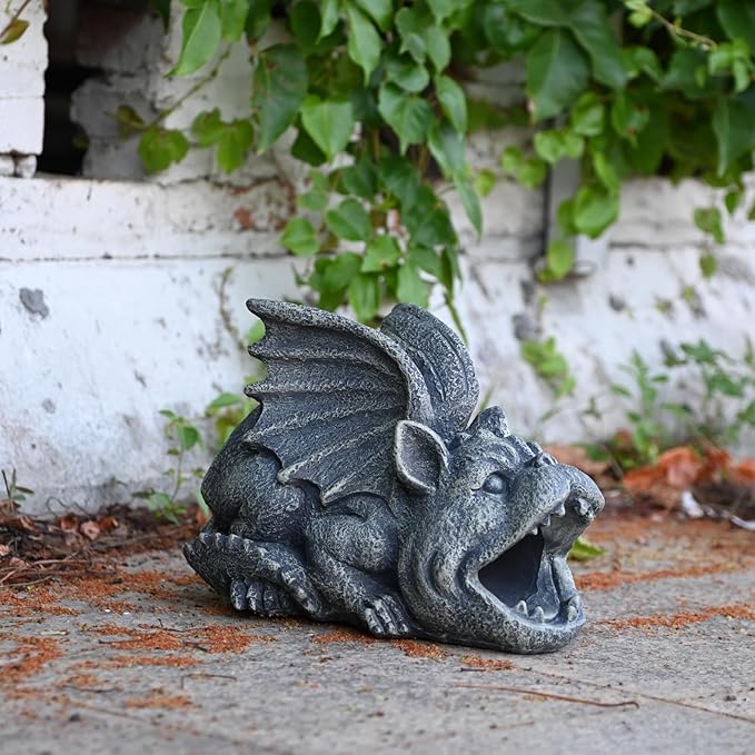 OwMell Gargoyle Gutter Guardian Downspout Statue, Garden Decorative Downspout Extension Statue Figurine, Gutter Guards for 3" x 4" Rain Downspout Splash Block, Downspout Extender Diverter
