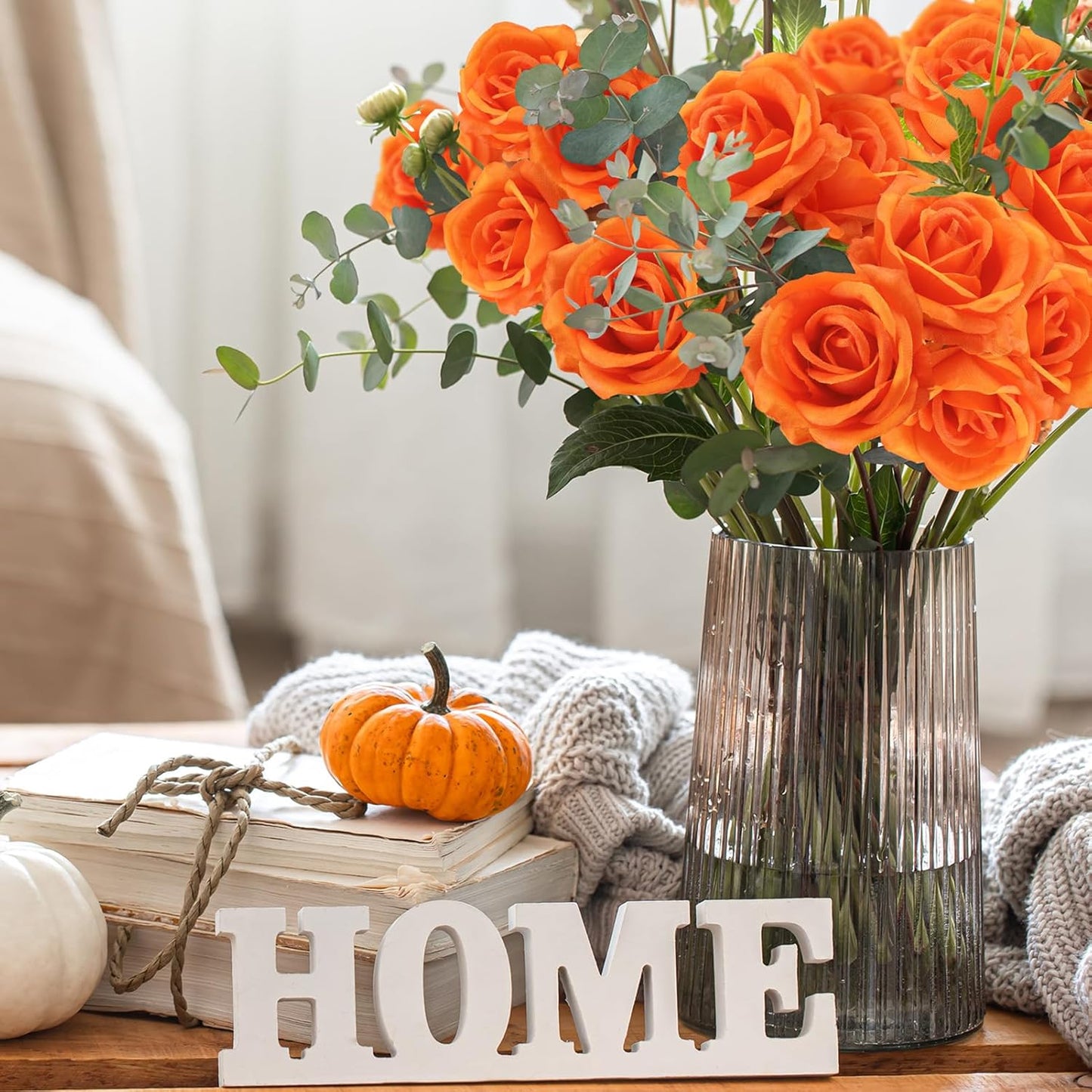 36 Pcs Orange Artificial Roses with Long Stems, Fake Silk Rose Artificial Flowers Bulk for Bridal Wedding Bouquet Centerpiece Ball Arrangement Party Decor