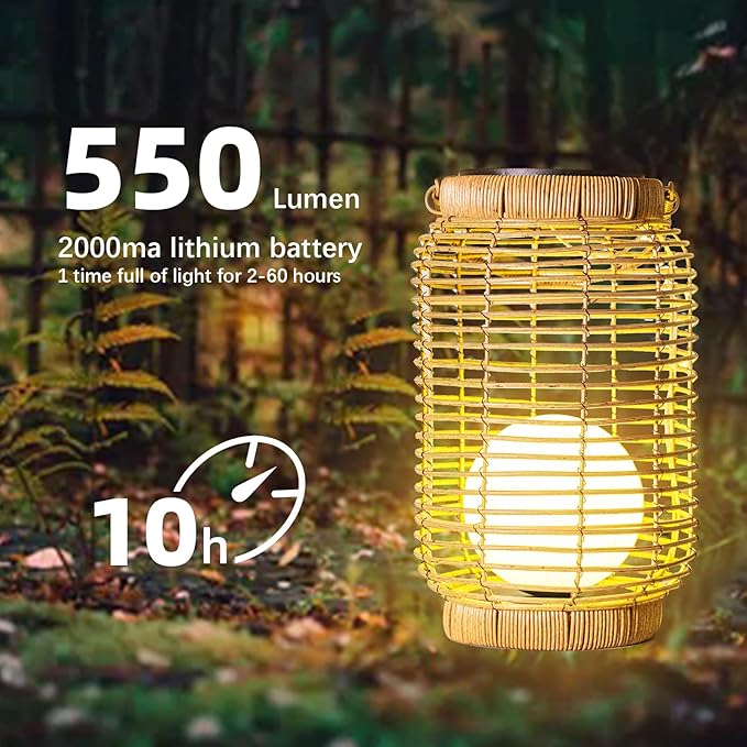 Solar Lantern Outdoor Waterproof，Large Natura Rattan Solar Lantern Hanging with Handle, Solar Powered Decorative Table Lamp for Gardens ，Patio,Yard,Porch,Trees,Lawn,Pathway Home Decoration，12Inch