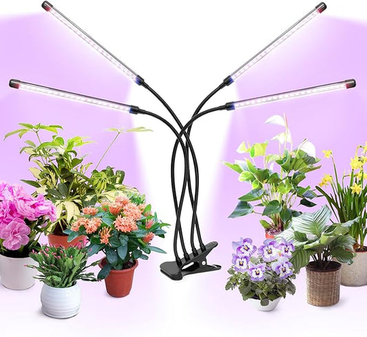 Clip Grow Light for Indoor Plants, Red Blue Spectrum Plant Growing Lamp with 3 Switch Modes,10-Level Dimmable,Auto ON & Off,3/9/12H Timer,Adjustable Gooseneck,1800 Lumen,Input Volateg 15W