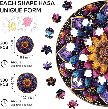 Jiroinlly Mandela Wooden Jigsaw Puzzles - Flower Puzzles for Adults 500 Pcs, 16.7'' x 16.7''Unique Shaped Wood Puzzle, Beautiful Package for Halloween, Best Gift for Adults and Kids, Family Game