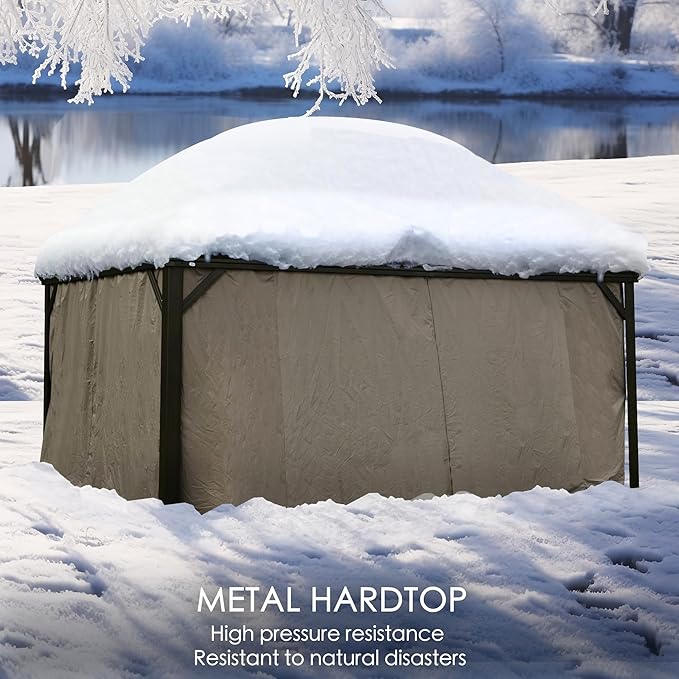 Kozyard Alexander 12' X 18' Hardtop Permanent Aluminum Metal Gazebo with Galvanized Steel Double Roof Canopy, Curtain and Netting, Gazebo Pavilion for Patio, Backyard, Deck, Lawn (Brown)