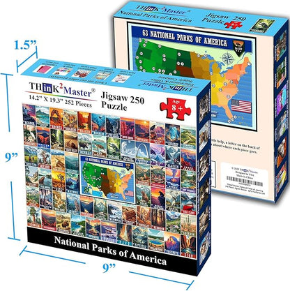 Think2Master Colorful Vintage USA National Park 250 Pieces Jigsaw Puzzle. Fun Educational Toy for Kids, School & Families. Great Gift for Ages 8+ Great Gift for Interested in Traveling. 14.2” X 19.3”
