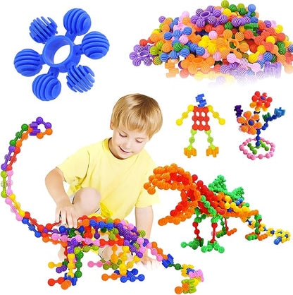 Kids Building Blocks STEM Toys, 120 PCS Plastic Gear Interlocking Sets That Bends - Safe Material - Toddler Educational Toy for Girls and Boys Aged 3+