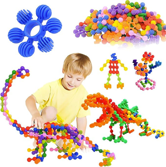 Kids Building Blocks STEM Toys, 120 PCS Plastic Gear Interlocking Sets That Bends - Safe Material - Toddler Educational Toy for Girls and Boys Aged 3+