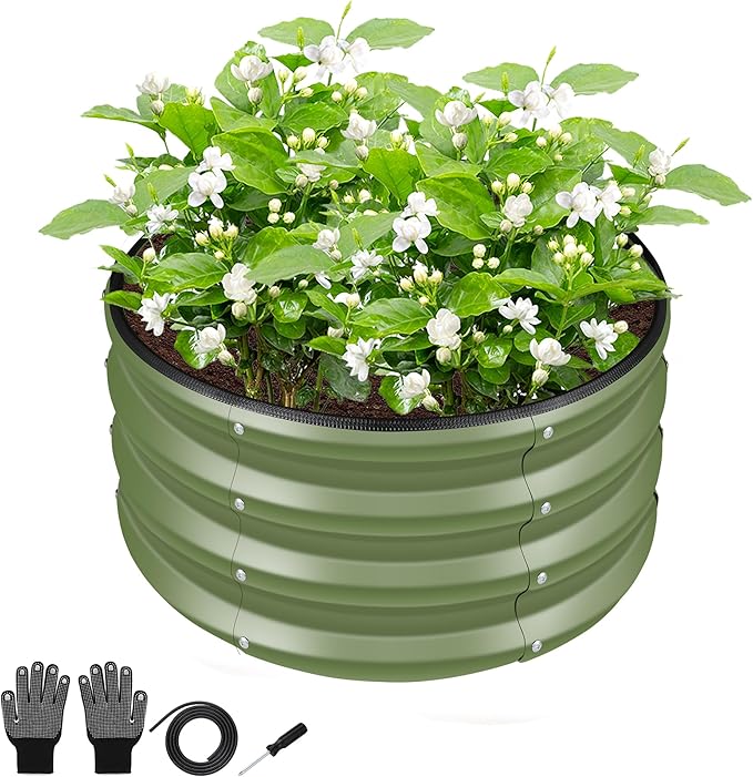 ZXZYHFTY Round Galvanized Raised Garden Bed kit,Green Outdoor Garden Raised Planter Box, Round Large Metal Raised Garden Beds for Vegetable 2 * 2 * 1ft 1 Pack
