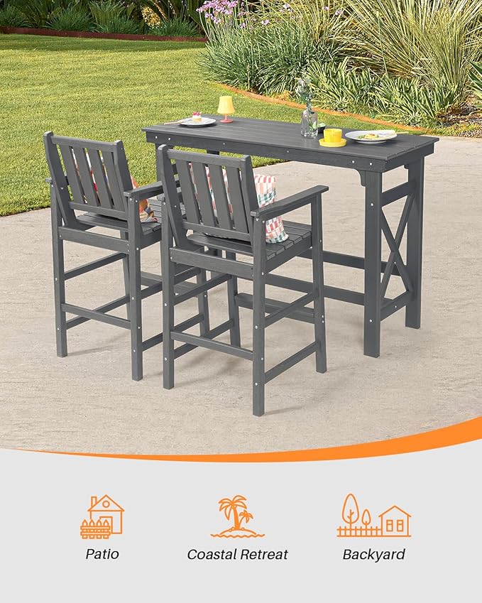 41" Outdoor Bar Table, HDPE Adirondack Outdoor Bar Table, All Weather Outside Bar Counter Height Tables Balcony Furniture, HDPE Patio Bar Tables for Bistro, Deck, Porch, Poolside, Smoke Gray