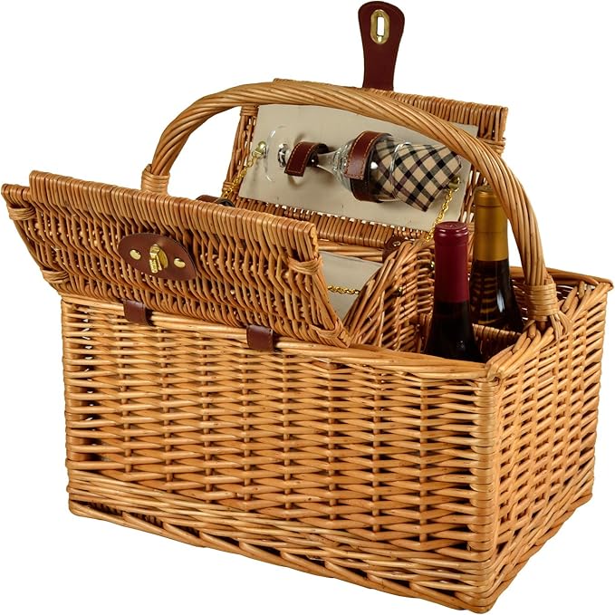 Picnic at Ascot Vineyard Willow Picnic Basket with service for 2 - London Plaid