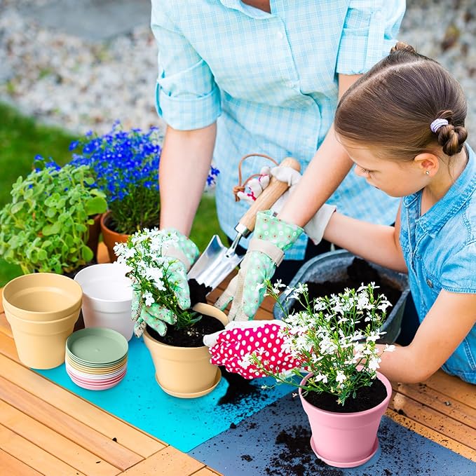 Mumufy 54 Pack 4 Inch Plant Pots Bulk Small Planter with Drainage Hole and Saucer Small Plastic Pots for Flowers Succulent Cactus and All House Indoor(Colorful)