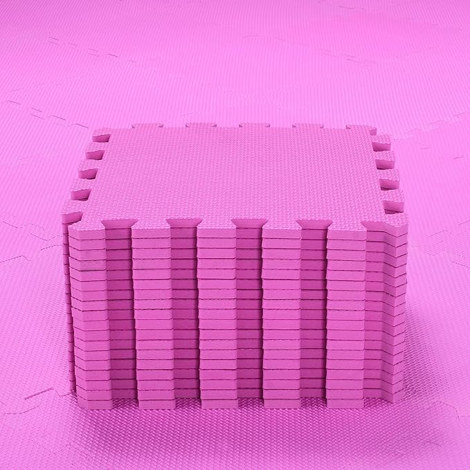 qqpp EVA Rubber 18 Tiles Interlocking Puzzle Foam Floor Mats - Baby Play Mat for Playing | Exercise Mat for Home Workout. Pink. QC-Cb18N