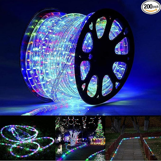 200ft LED Rope Lights Outdoor, 1440 LED Flexible Tube Lights with 8 Modes, Waterproof LED Rope Lighting for Outside, Garden, Patio, Bedroom, Party, Pool, Fences, Indoor Outdoor Decoration (Multicolor)
