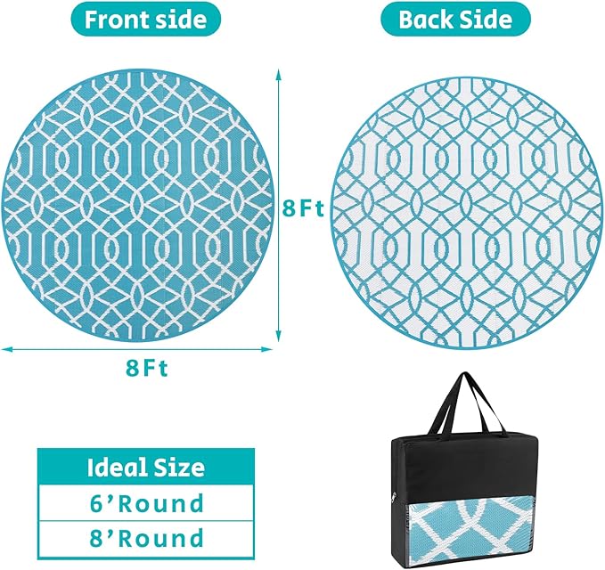 HEBE Outdoor Rug 8ft for Patios Waterproof Clearance Reversible Patio Mat Plastic Straw Rug RV Camping Mat Outside Area Rug Carpet for Camping RV,Porch,Deck,Balcony,Camper,Backyard