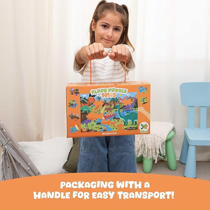 BONNYCO Giant Floor Puzzles for Kids of Dinosaurs with 48 Large Pieces. Jumbo Puzzle 36.2 x 24.4 in, Gifts for Boys and Girls, Educational Kids Toys Ages 2-8