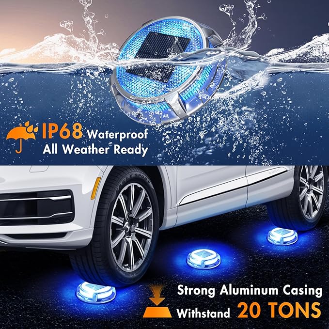 Quntis Solar Deck Lights for Outside, 3 Color Modes Solar Driveway Lights Outdoor IP68 Waterproof, Deck Light for Stair Pathway Walkway Road (Blue/Cool White/Warm White) 8 Pack