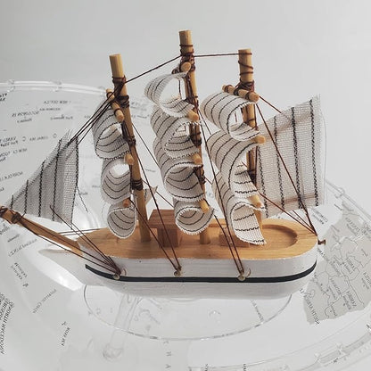 White Earth Globe (Diam. 20 cm/7.9 inches), Desktop Night Light, World Map, Sailboat, Warm White Light