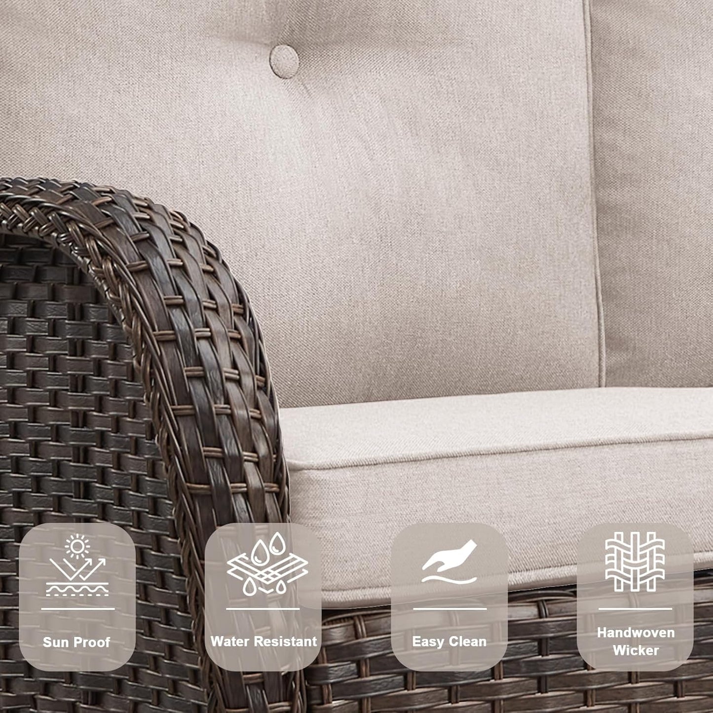 6 Piece Patio Conversation Sets - Wicker Patio Furniture Sets with Outdoor Swivel Rocker Chairs Outdoor Couch Perfect for Deck Patio Backyard, Brown Wicker Beige Cushion