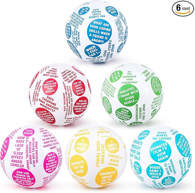 6 Pcs Coping Skills Balls 24 Inch How to Cope with Anxiety Social Conversation Skill Self Esteem Anger Management for Adult Fun Group Therapy Tool Games Activity