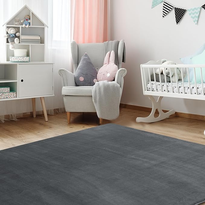 BALAPET Thick Memory Foam 47x47 Play Mat for Playpen, Super Soft Velvet Portable Baby Playpen Mat for Kids Toddler Crawling and Play, Non-Slip Bottom Playmat, Dark Grey
