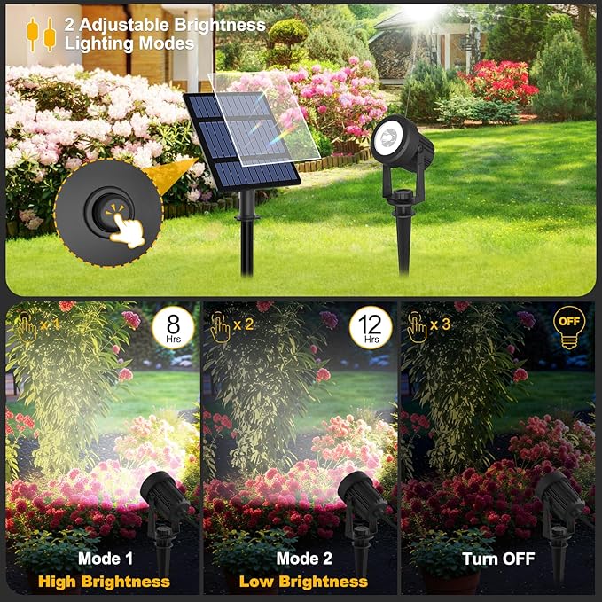 T-SUNUS Solar Garden Spotlight Outdoor 6-in-1, White Landscape Spot Lights IP65 Waterproof, 5W Separated Panel, Dusk to Dawn 6000K Spotlights for Tree Patio Yard Driveway Pathway Pool Porch Walkway