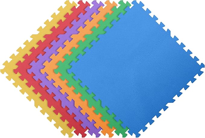 FlooringInc's Rainbow & Natural Harmony Playmat - Kid Safe Foam Floor Tiles with Removable Edges - 2'x2', 1/2" Thick (Rainbow, 12 Tile Pack)