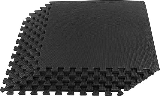 EVA Foam Mat Tiles 6-Pack - 24 SQ FT of Interlocking Padding for Garage, Playroom, or Gym Flooring - Exercise Mat or Baby Playmat by Stalwart (Black)