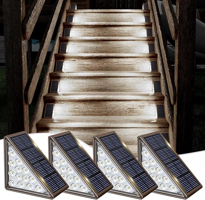 Solar Step Lights for Outside,4pack Solar Stair Lights Outdoor Waterproof IP67,Outdoor Deck Step Lights,Solar Outdoor Lights for Staircase,Patio,Front Step(Cool Brown)