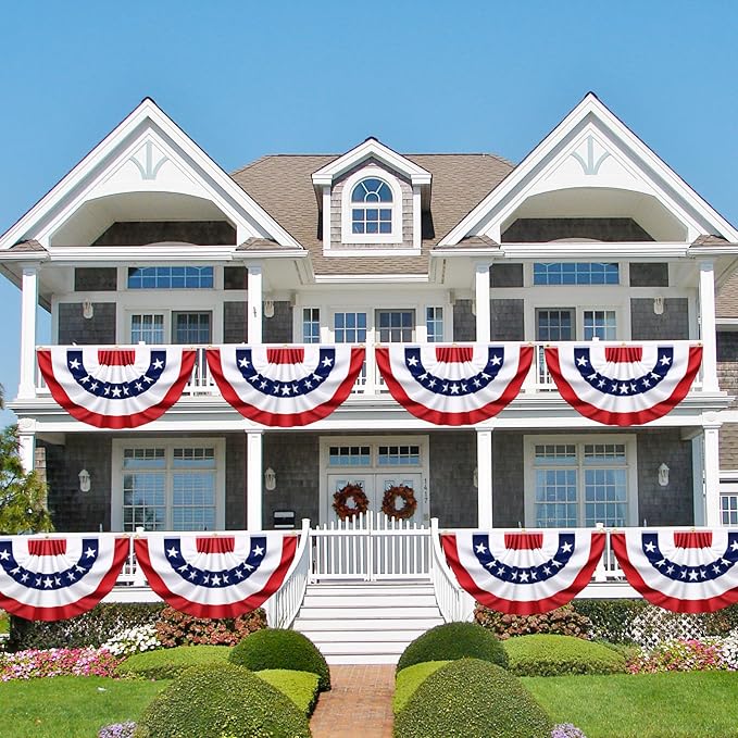 3x6 Ft 6 Pack American Pleated Fan Flag, Patriotic Half Fan Banner American Flag Decoration Bunting for Outside Red White and Blue Decor Independence Day Memorial Day 4th of july Decorations