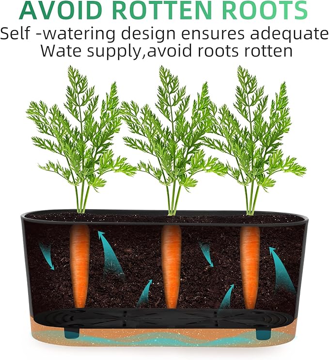 QCQHDU 2 Pack Window Planter Box 16” x 7", Self Watering Plant Pots for Indoor Plants Home Garden Flower Pot with Drainage Hole and Tray