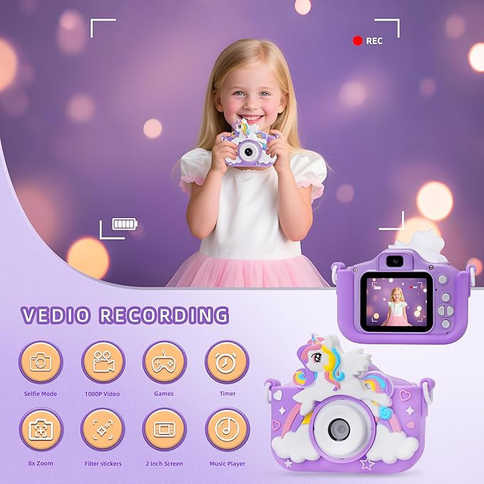 Kids Camera Toys for 3 4 5 6 7 8 Year Old Girls: Toddler Camera Birthday for Kids, 1080P Digital Video Camera for Girls Boys Party Outdoor Travel