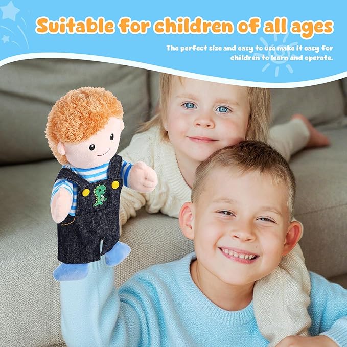 1 Pcs Family Hand Puppets 12 Inch Grandparents, Mom & Dad, Brother & Sister Plush Hand Puppet Toys Role-Play Toy Puppets for Kids Storytelling Imaginative Pretend Play Teaching Preschool(Brother A)